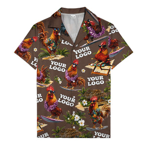 surfing roosters riding waves aloha hawaiian shirt with surfboards