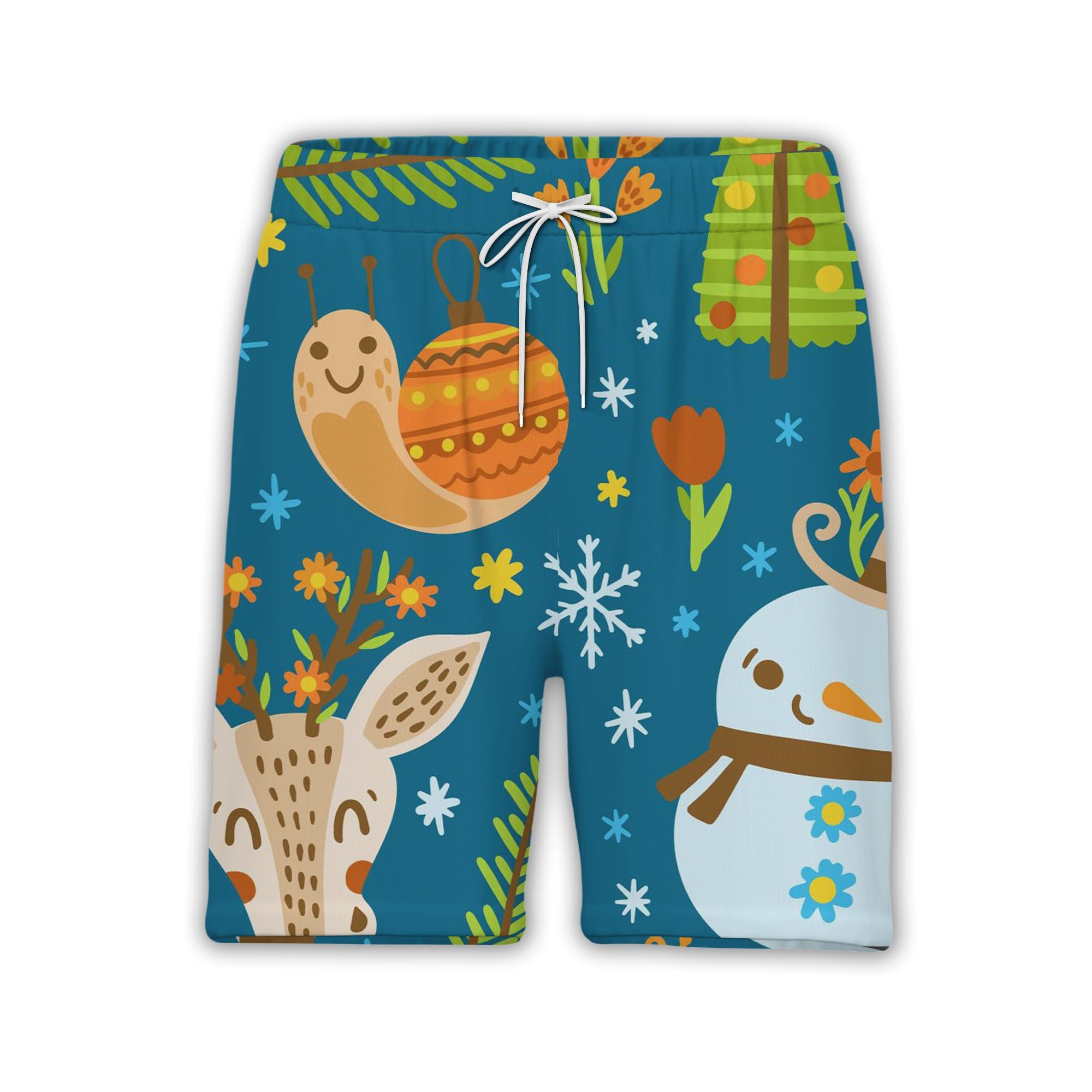 Teal Winter Wonderland Hawaiian Shirt with Deer and Snowman Motifs