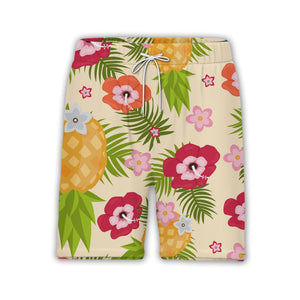 Tropical Pineapple Hawaiian Shirt with Hibiscus and Palm Fronds