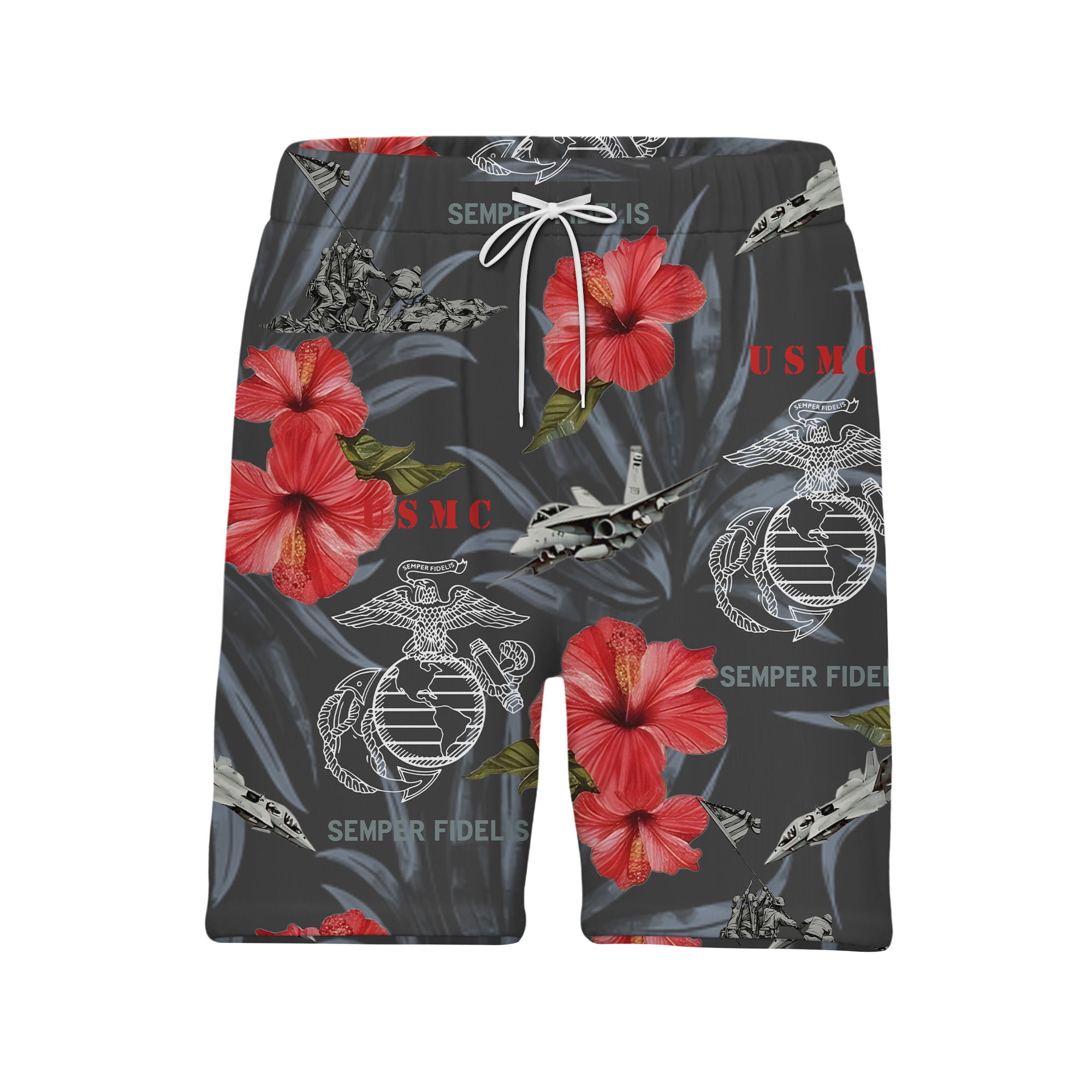 USMC Semper Fidelis Hawaiian Shirt - Fighter Jets Tropical Hibiscus Marine Print