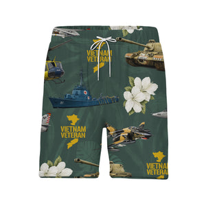 Vietnam Veteran Hawaiian Shirt - Military Jets Tanks Ships & Tropical Hibiscus
