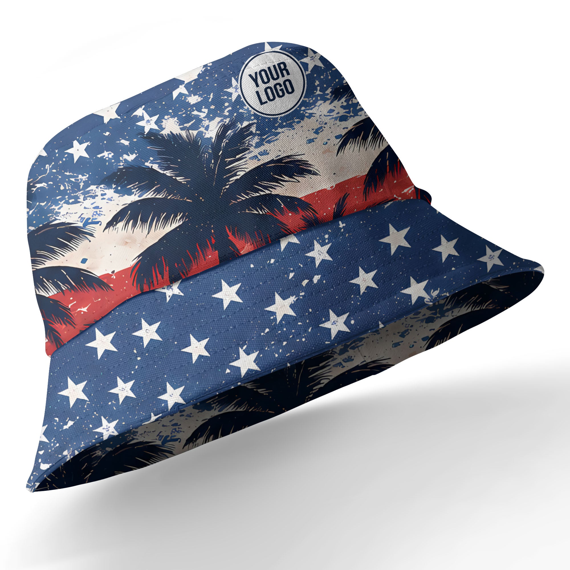watercolor american flag & palm trees patriotic hawaiian shirt