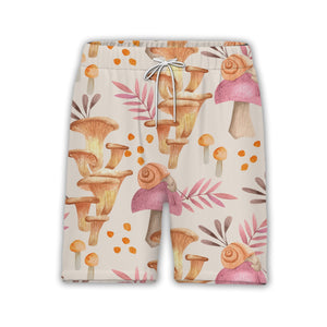 Watercolor Chanterelle Mushroom Hawaiian Shirt with Snails and Pink Leaves