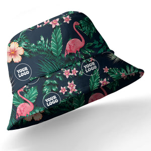 watercolor flamingos among palm leaves & hibiscus navy hawaiian shirt
