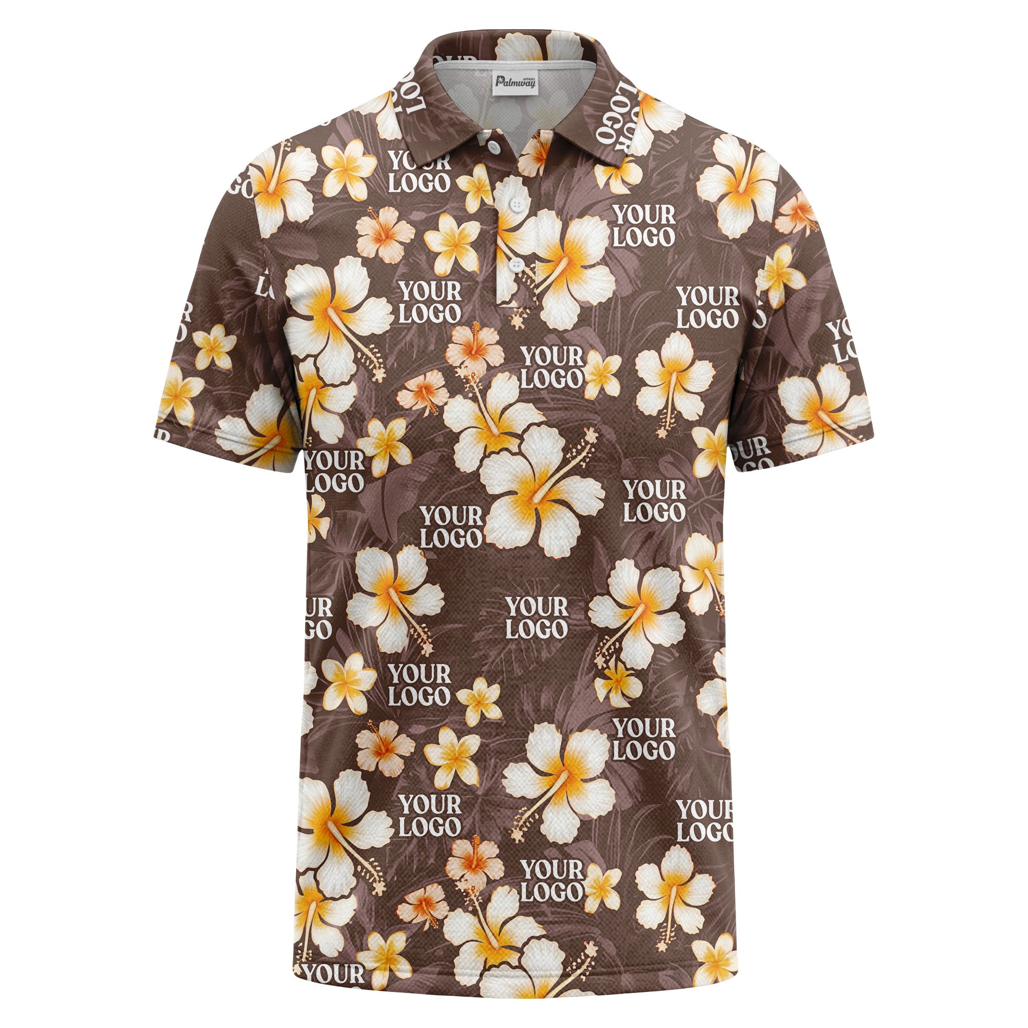 watercolor hibiscus & plumeria black aloha polo shirt for men
