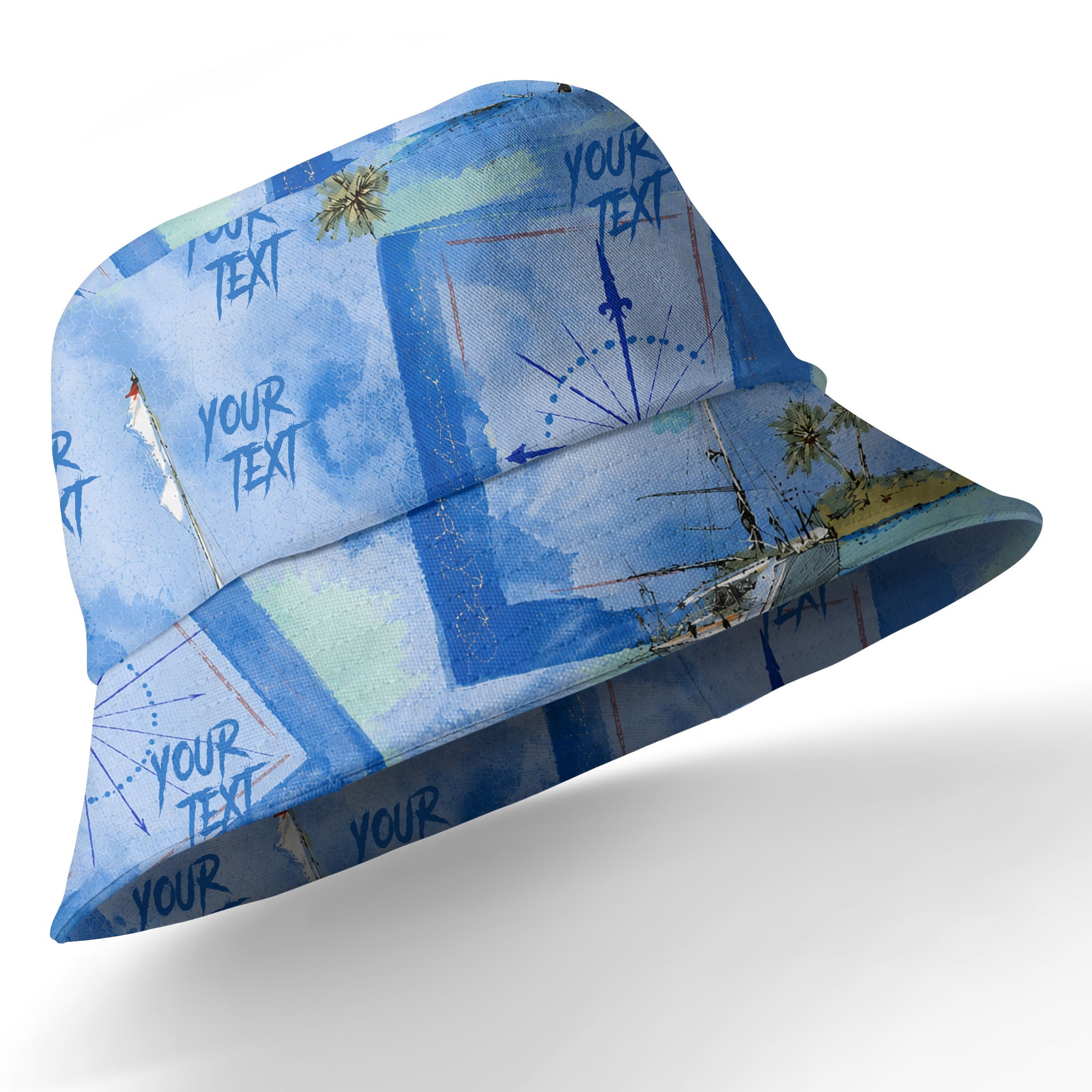 watercolor sailing ships & palm trees ocean hawaiian shirt