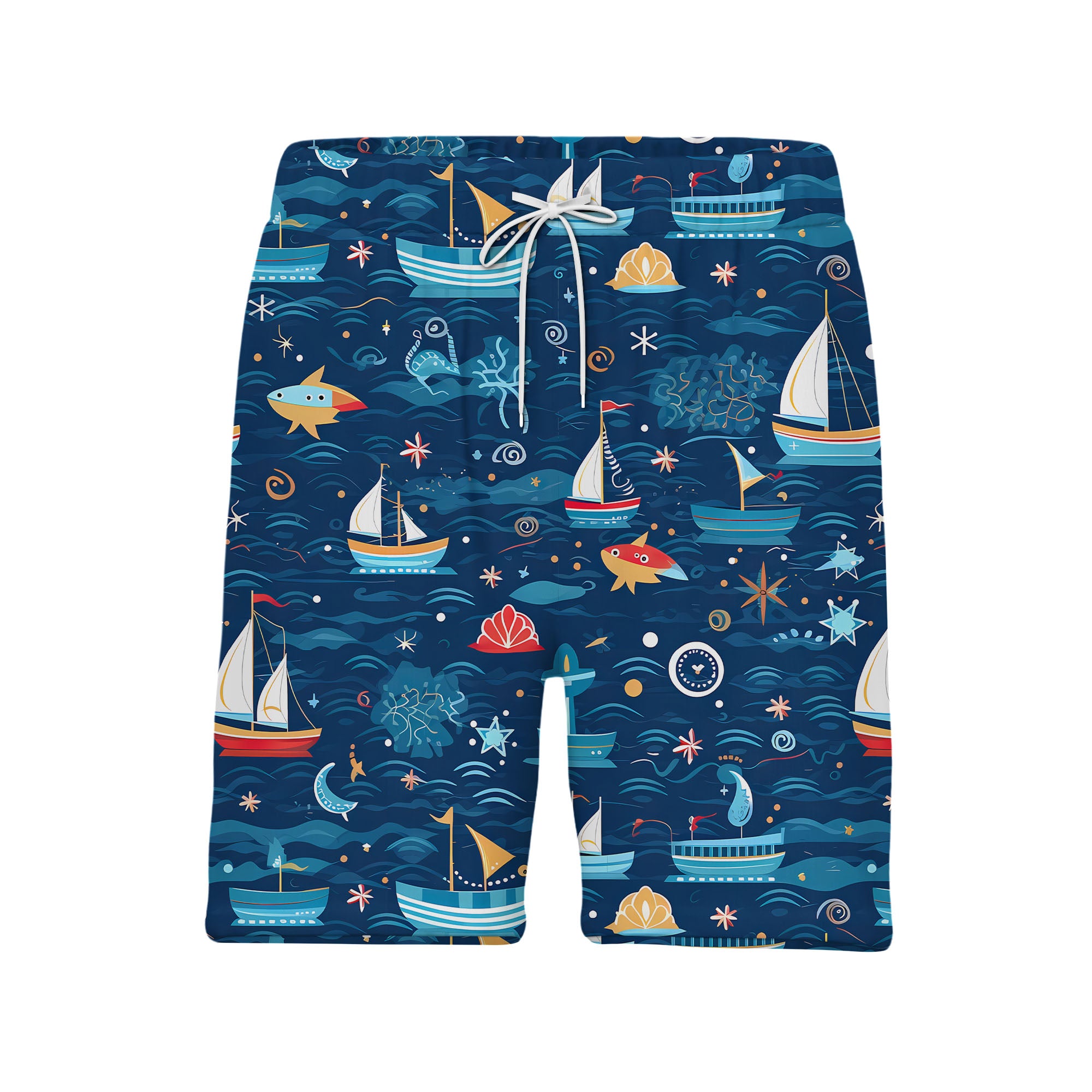 Whimsical Ocean Sailboat & Starfish Hawaiian Shirt – Anchor Compass Marine Print