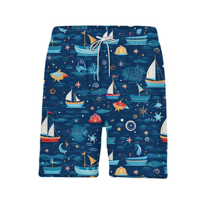 Whimsical Ocean Sailboat & Starfish Hawaiian Shirt – Anchor Compass Marine Print