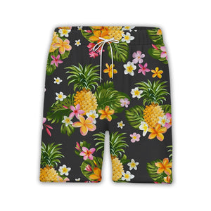 White Brushstroke Pineapple Hawaiian Shirt with Hummingbird on Navy