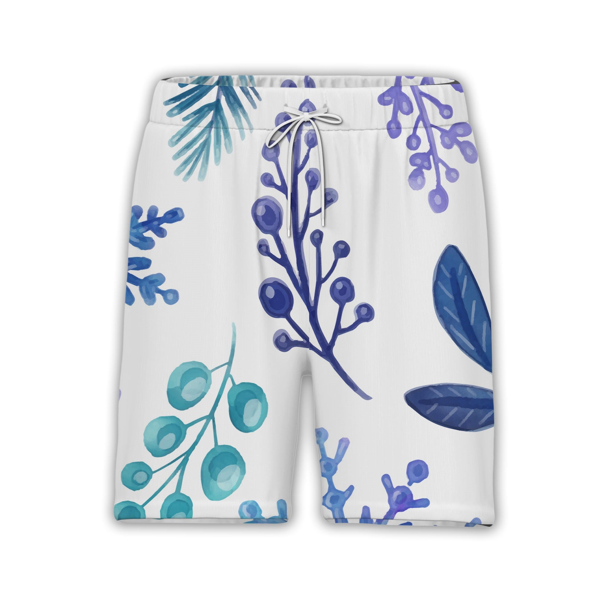 White Watercolor Branch Hawaiian Shirt with Blue Gradient Snowflakes