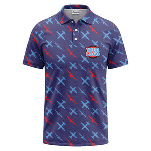 airplane silhouette repeat aviation graphic polo shirt for men