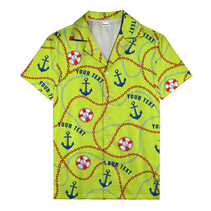 anchors lifebuoys chain link pattern nautical hawaiian shirt