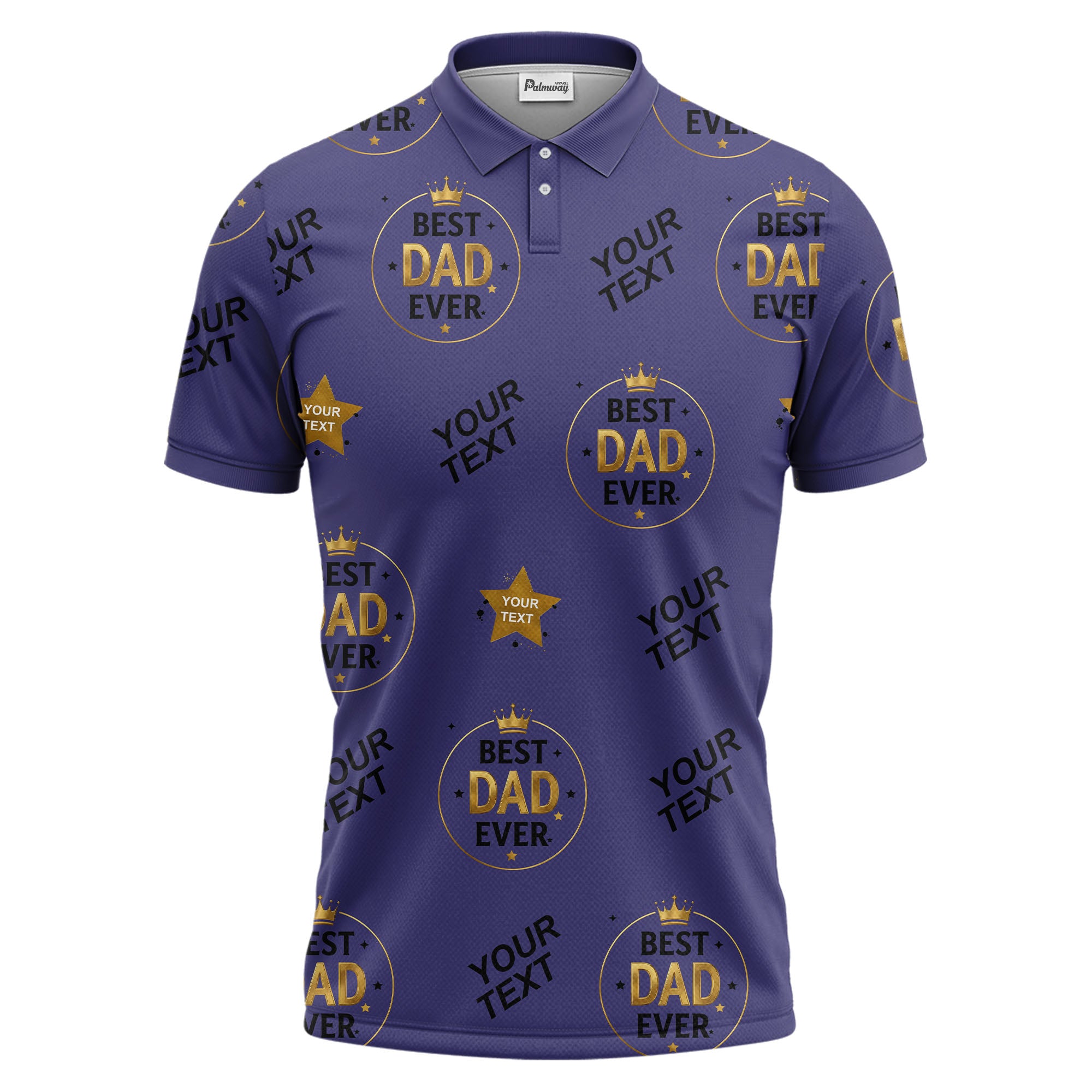best dad ever crown & stars repeat pattern black gold polo shirt