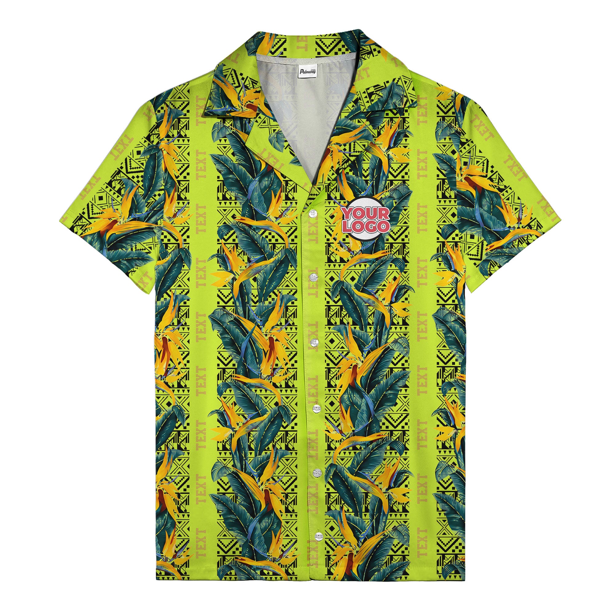 bird of paradise blossoms & tribal border black hawaiian shirt for men
