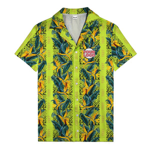 bird of paradise blossoms & tribal border black hawaiian shirt for men