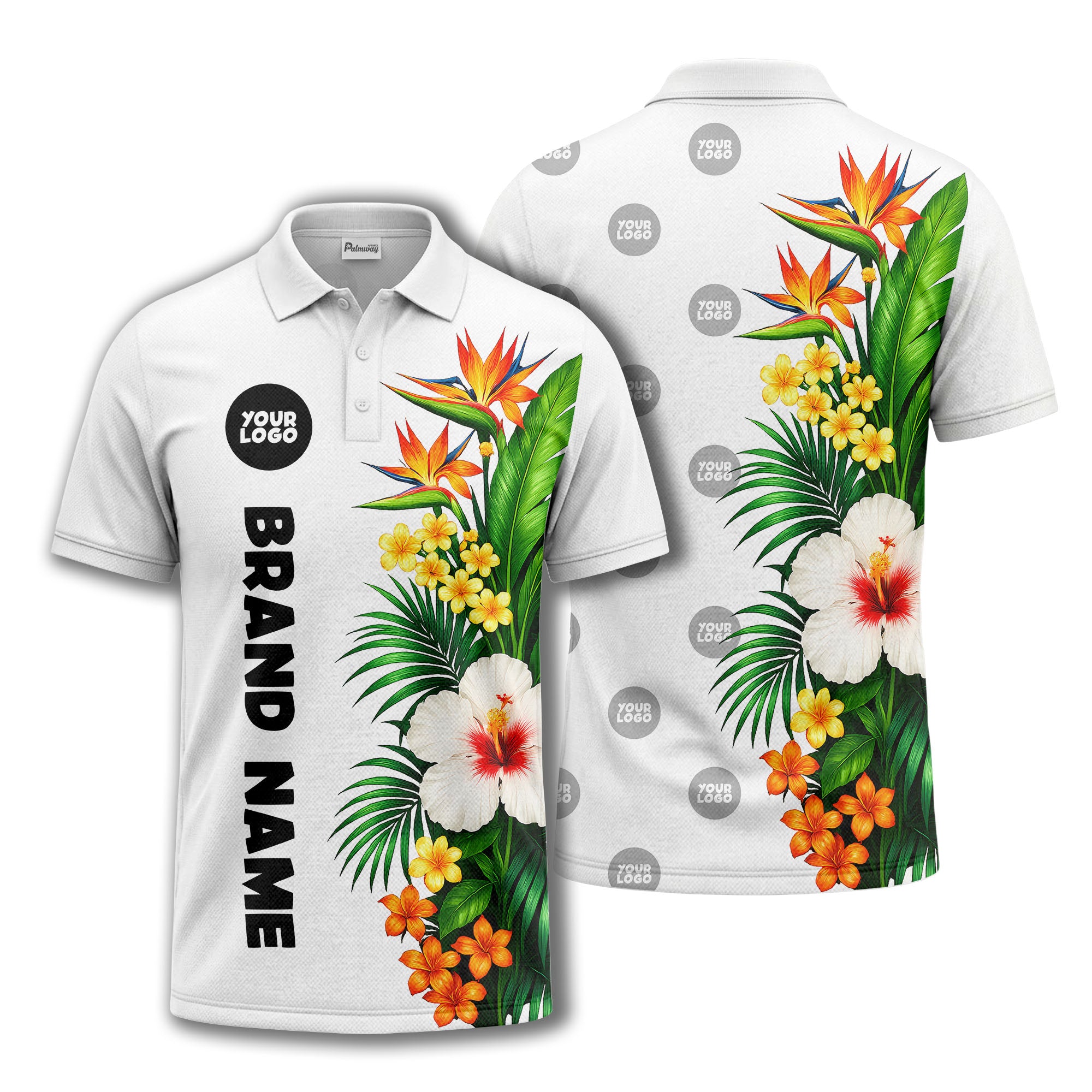 bird of paradise & hibiscus floral polo shirt for men