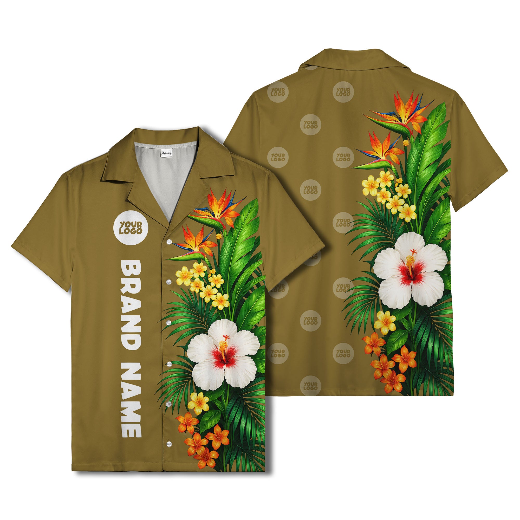 bird of paradise & hibiscus hawaiian shirt with palm leaves