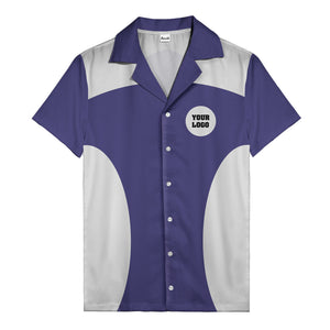 black silver geometric bowling hawaiian shirt with custom logo patch