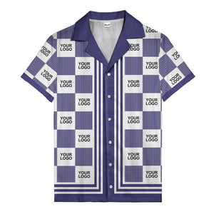 black white checkerboard barcode logo customizable hawaiian shirt
