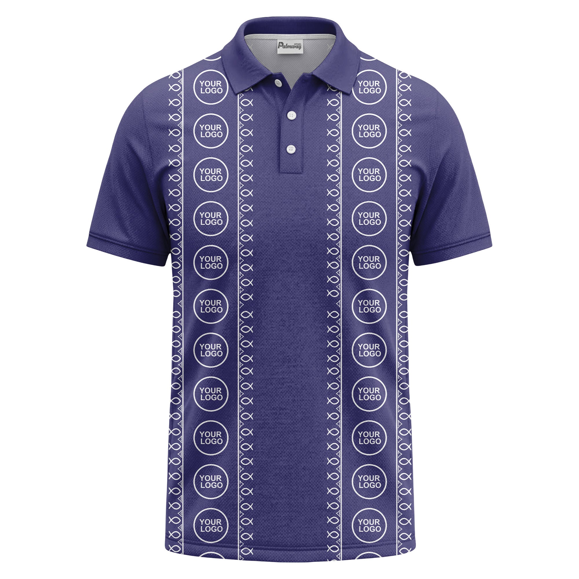 black white fish symbol repeat pattern golf polo shirt