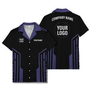 black white geometric stripe personalized logo circle hawaiian shirt