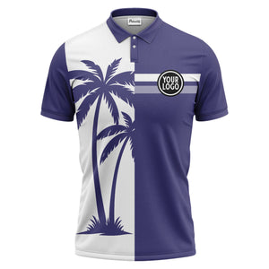 black white palm trees & stripes modern hawaiian polo shirt