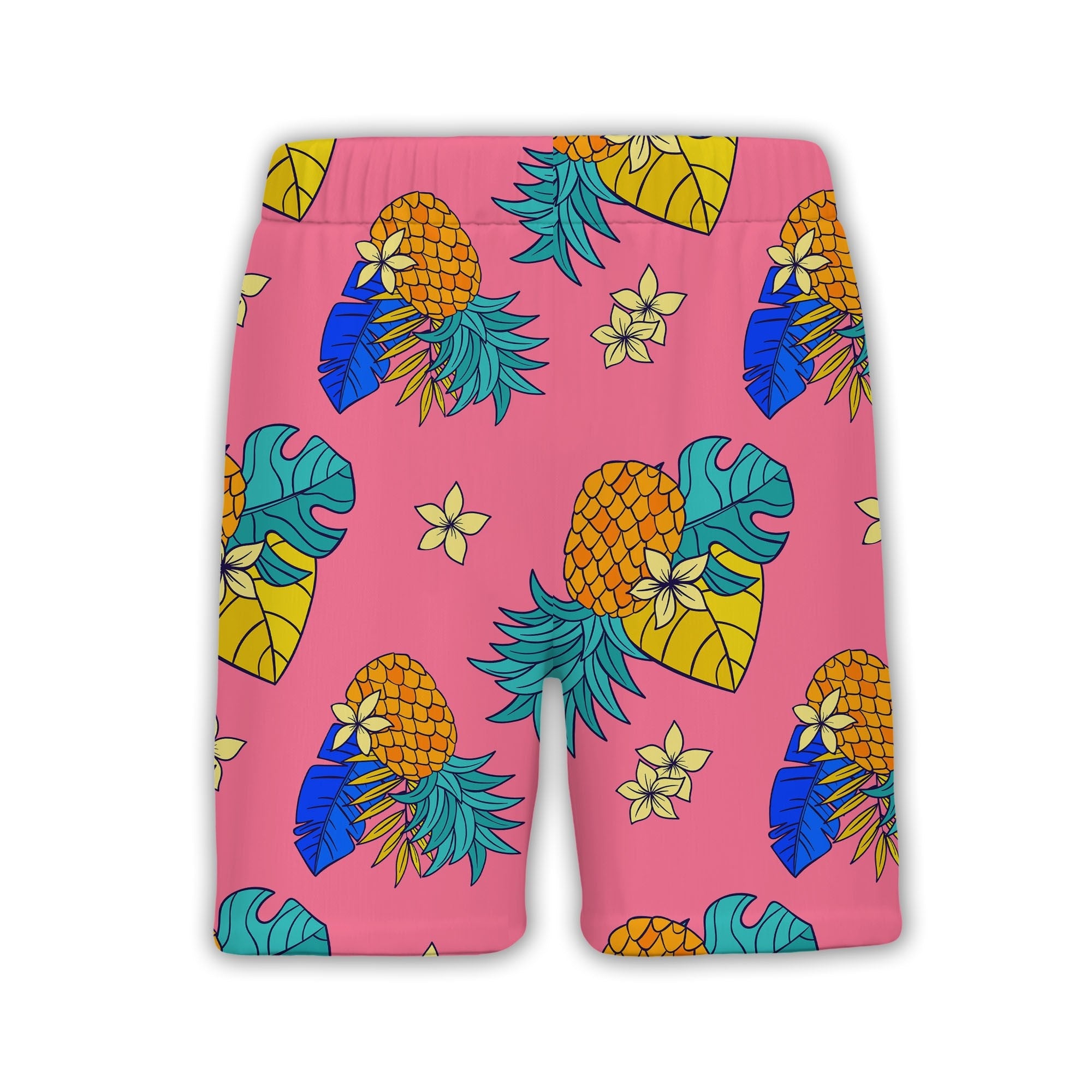 Bold Graphic Pineapple Hawaiian Shirt with Plumeria on Hot Pink