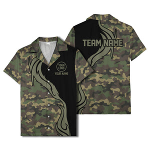 camouflage palm tree silhouette black panel hawaiian shirt