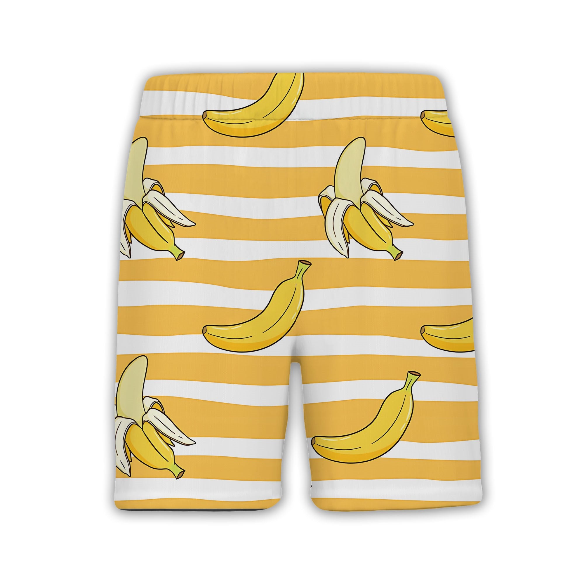 Cartoon Banana Hawaiian Shirt on Yellow and White Wavy Stripes