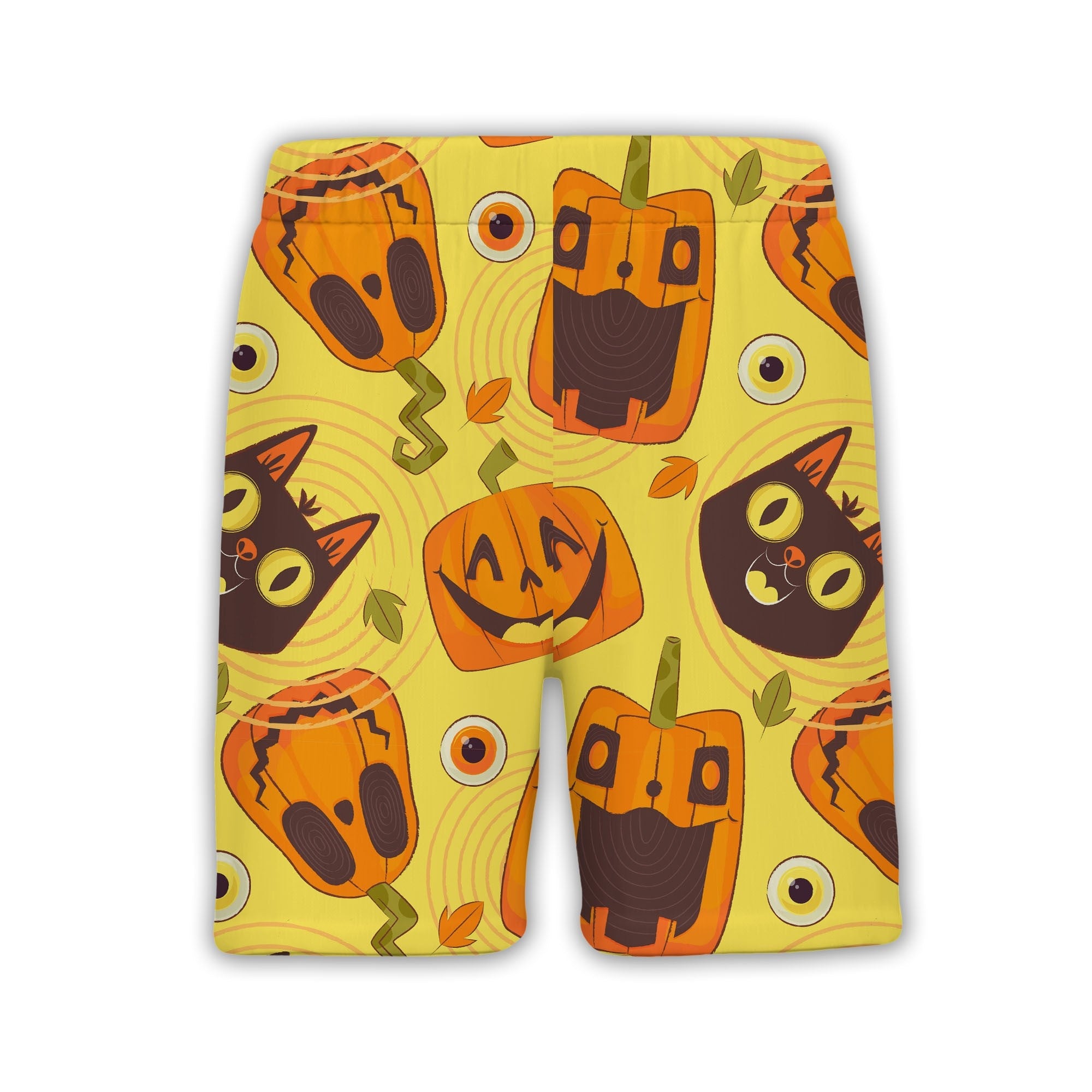 Cartoon Halloween Hawaiian Shirt with Jack-o-Lanterns and Black Cats