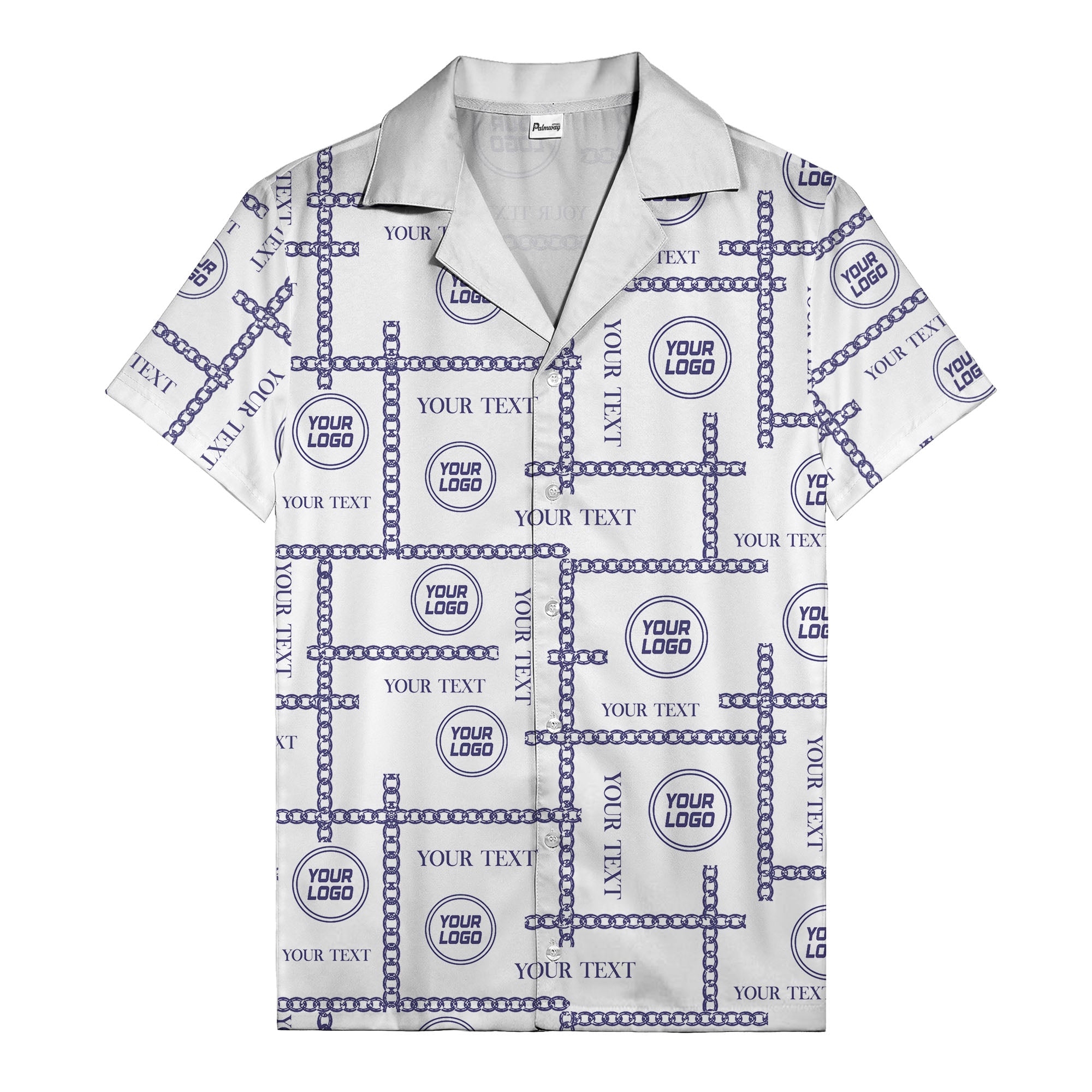 chain link grid custom logo text monochrome black white hawaiian shirt