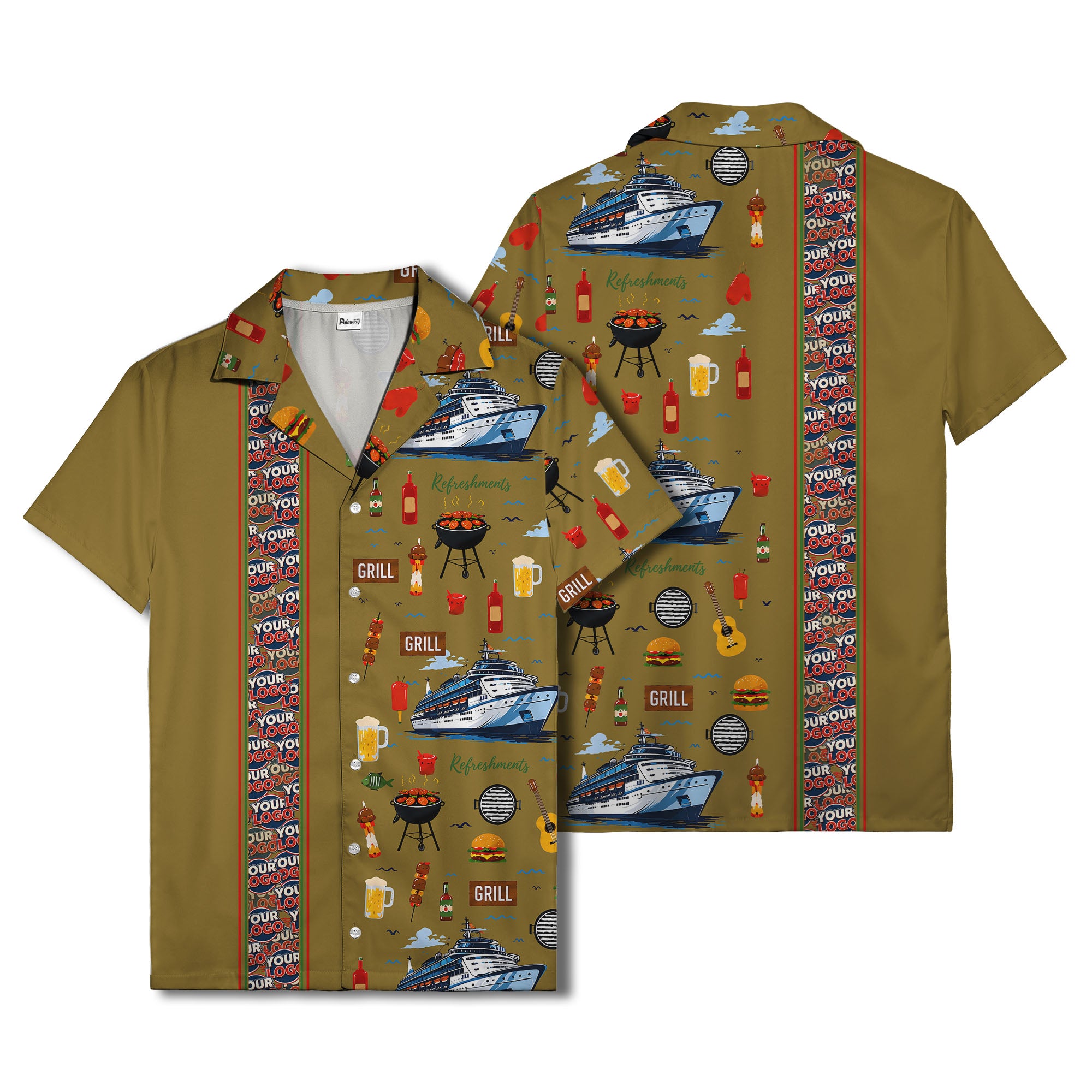 cruise ship grill & refreshments fun cartoon hawaiian shirt for men