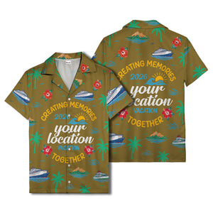 cruise ship & palm fronds watercolor vacation memories hawaiian shirt