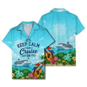 cruise ship parrot & guitar beach scene hawaiian shirt