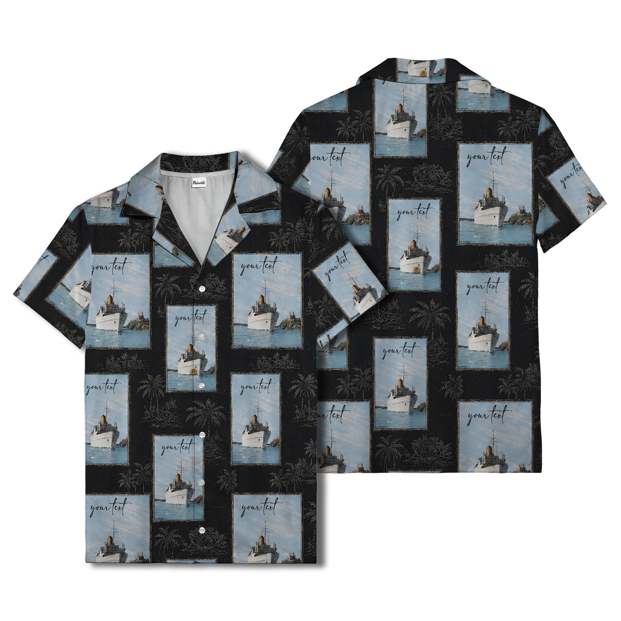 cruise ships & palm tree islands hawaiian shirt for men
