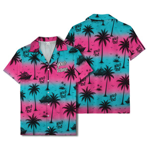 cruise ships & palm trees sunset coral pink hawaiian shirt