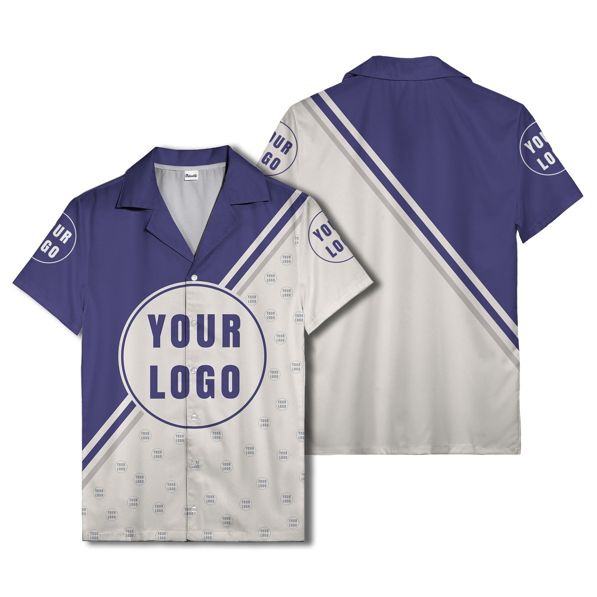 custom logo circles & diagonal stripes minimalist hawaiian shirt for men