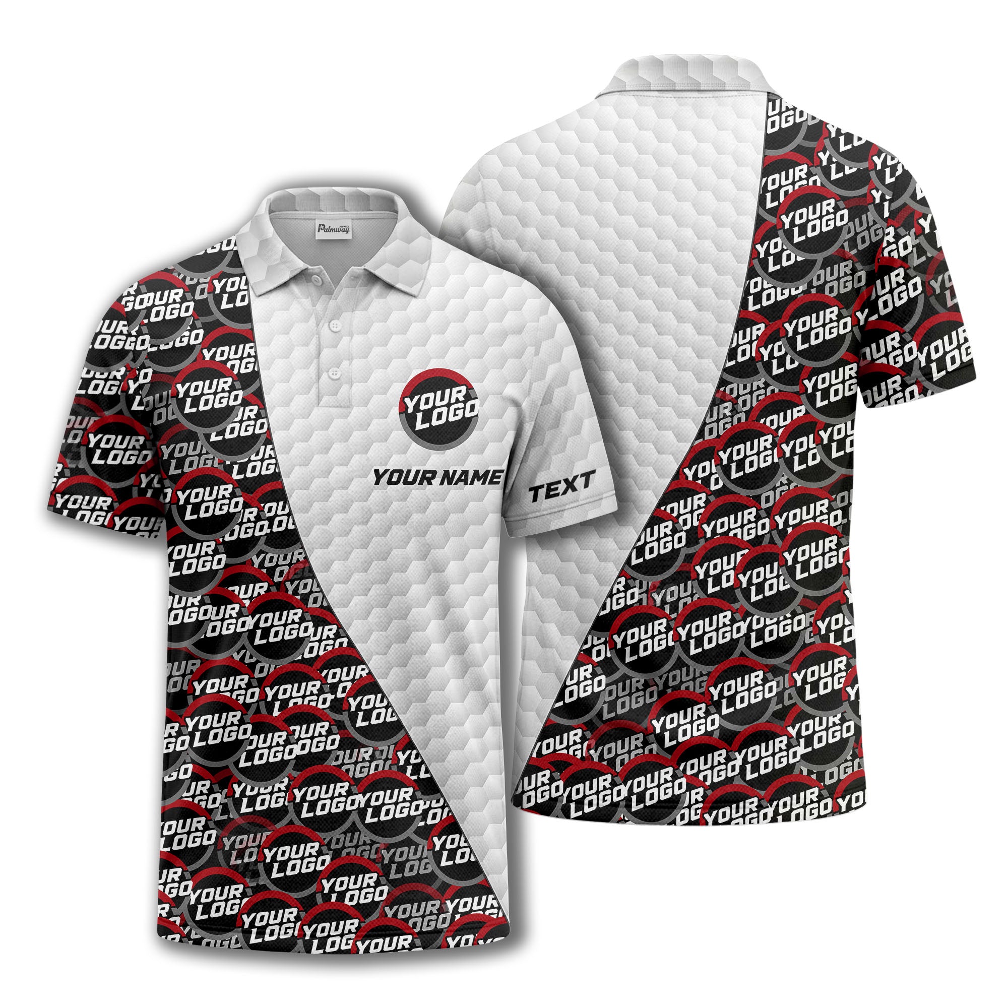 custom logo circles & hexagons grid polo shirt for men