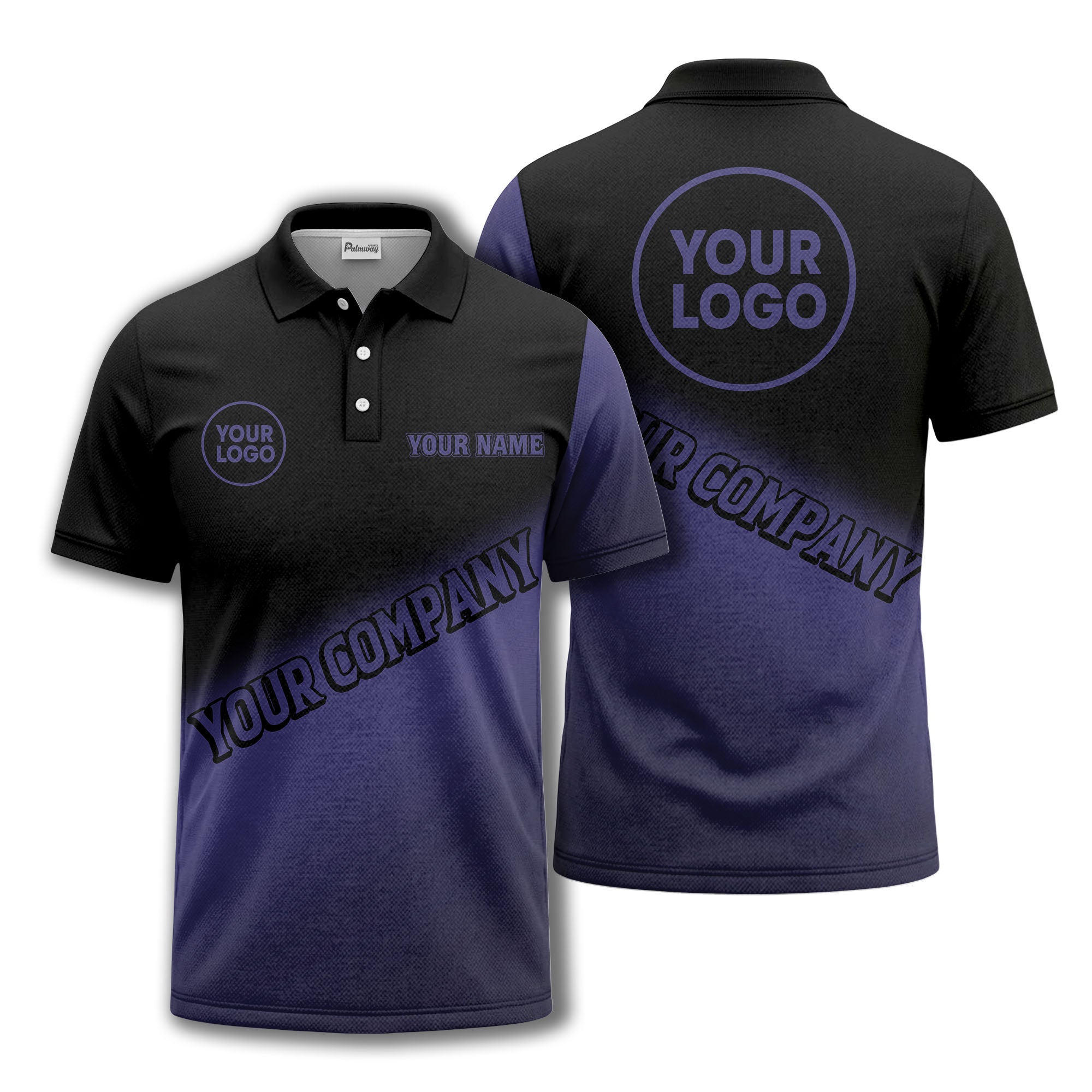 custom logo & name black white gradient corporate polo shirt