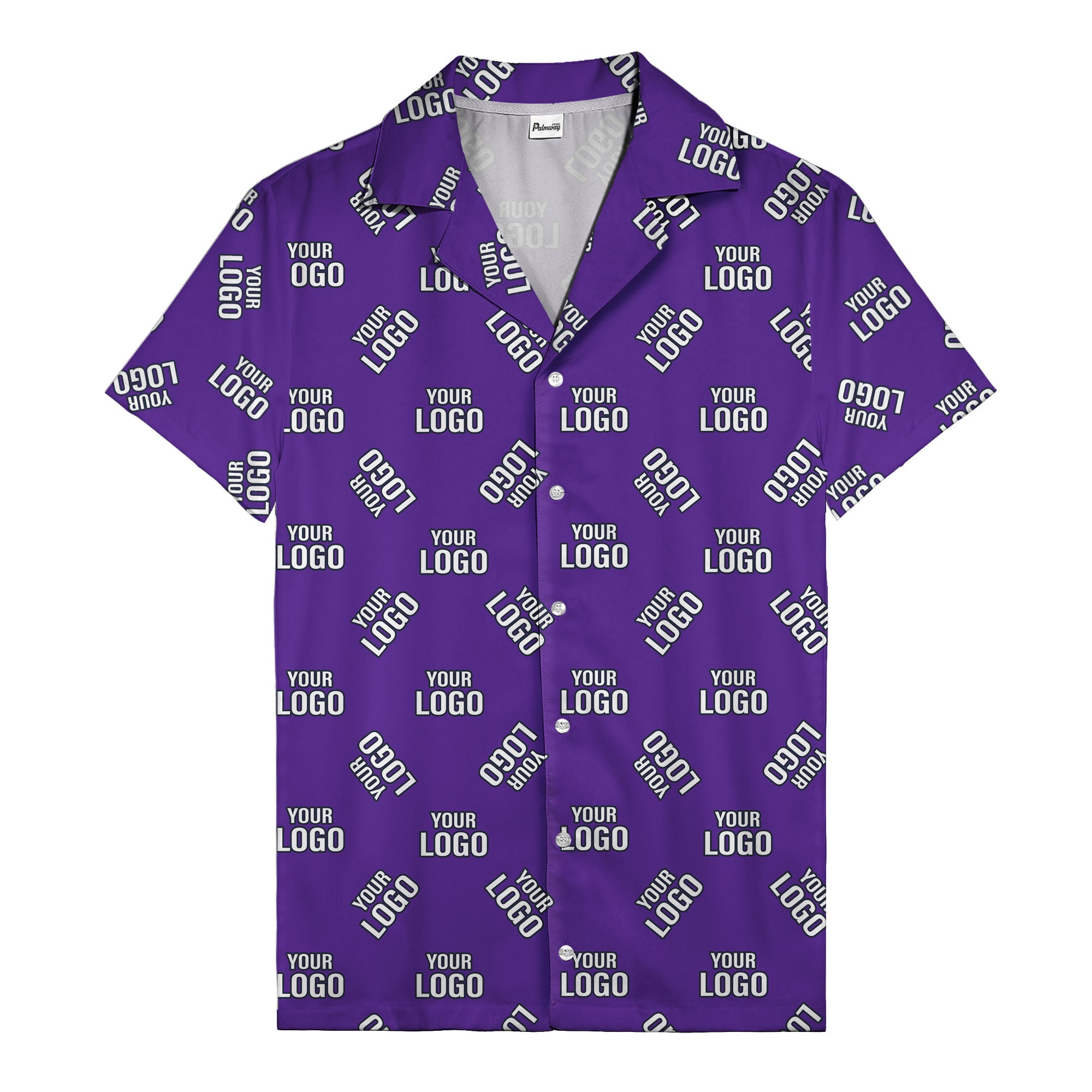 custom logo repeat navy white illustrated hawaiian shirt for personalized style