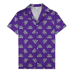 custom logo repeat navy white illustrated hawaiian shirt for personalized style
