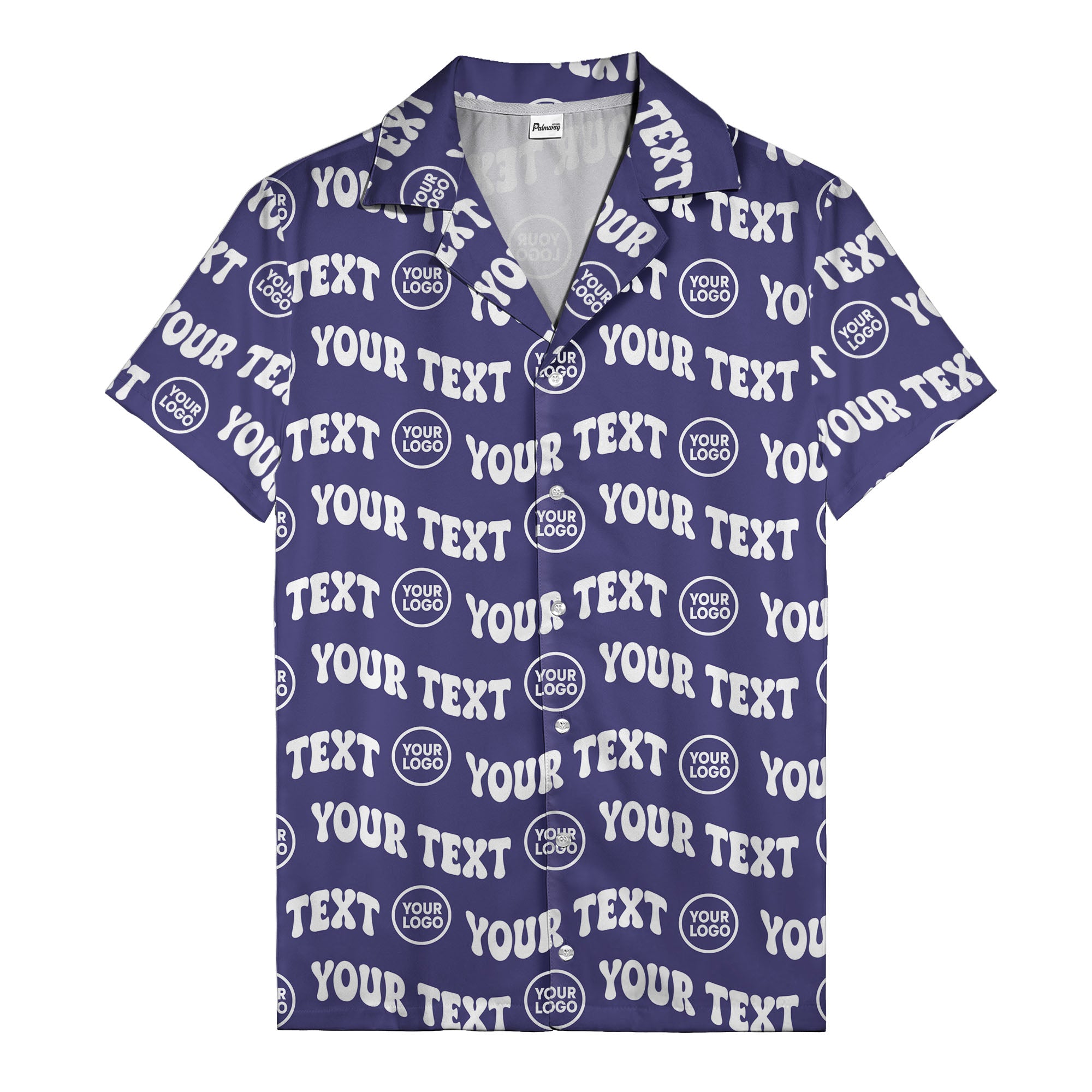 custom logo & repeat text black hawaiian shirt for men