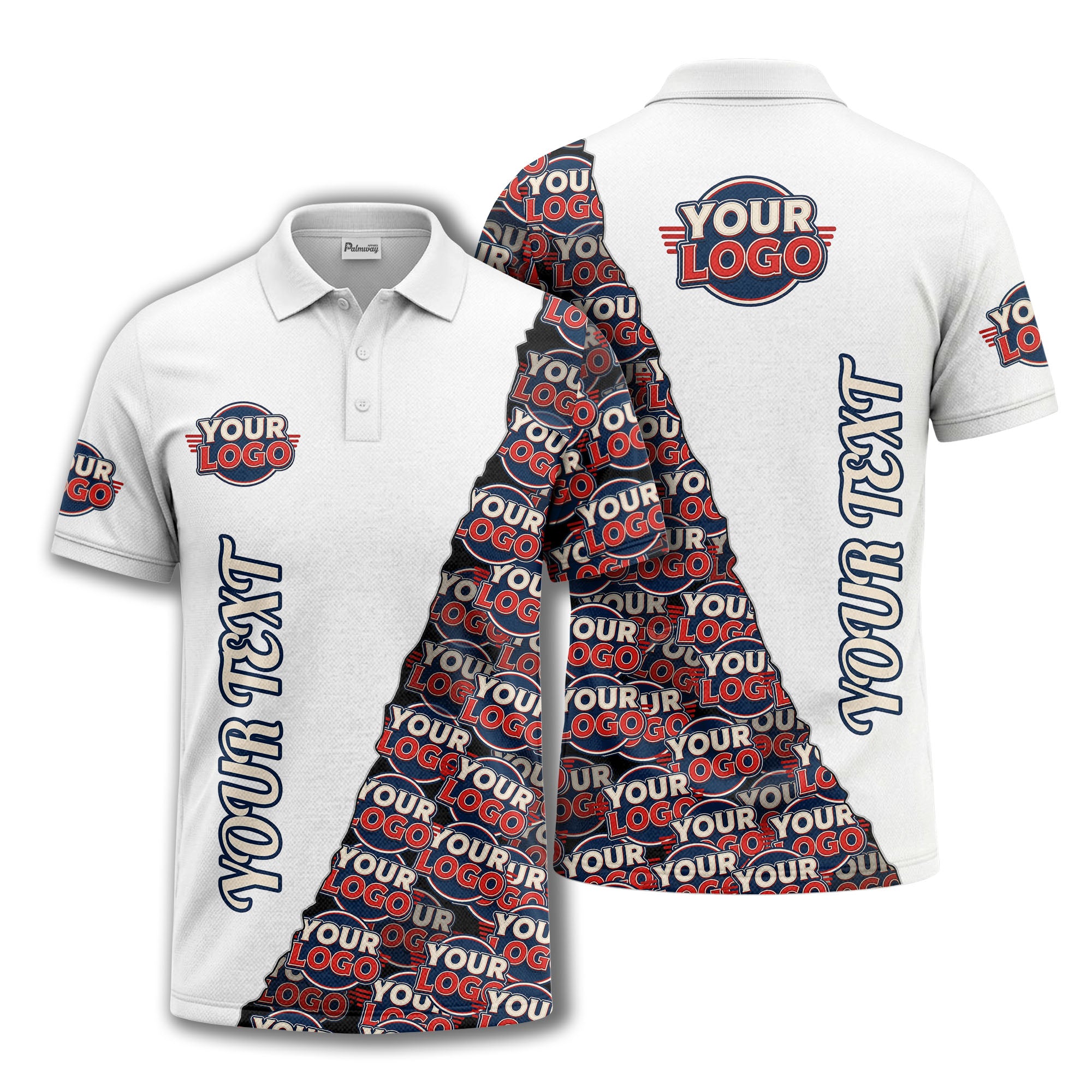 custom logo repeat vertical text pattern personalized polo shirt