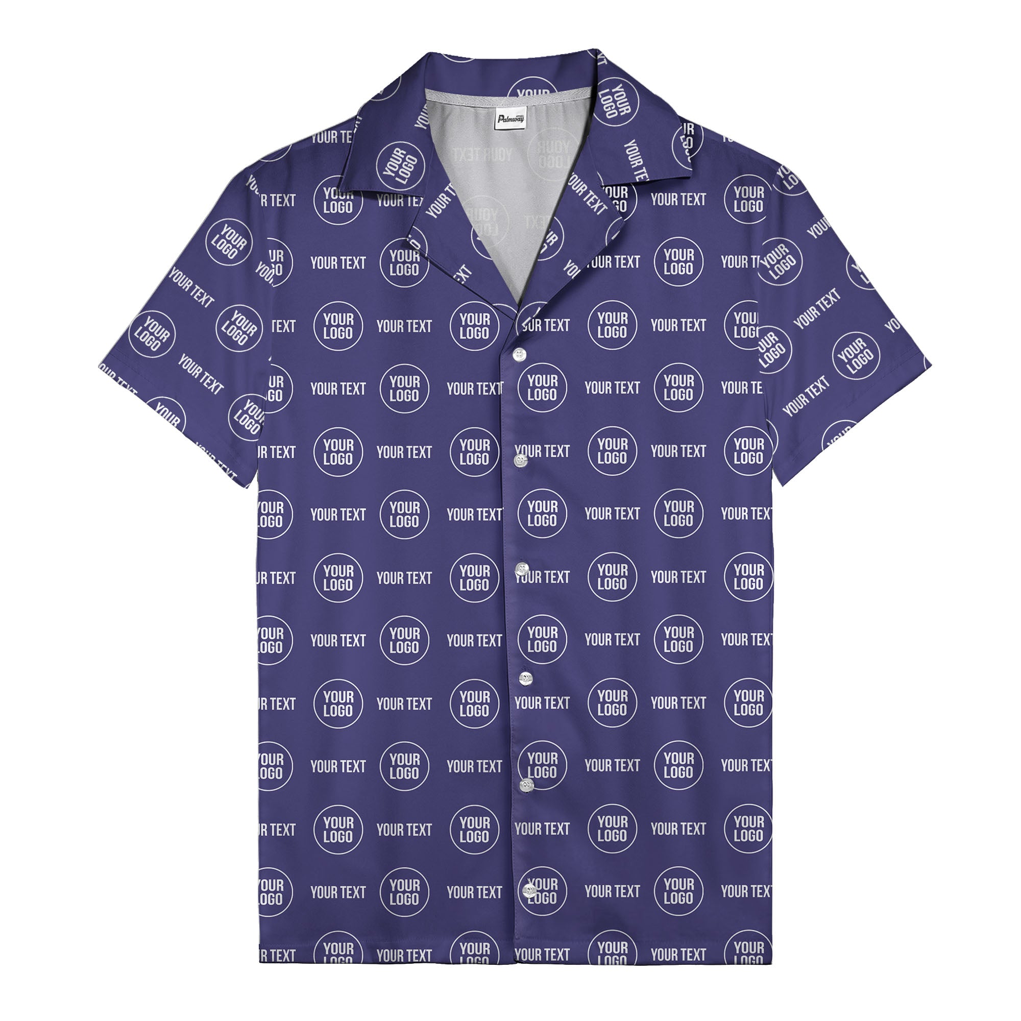 custom logo & text repeat pattern black hawaiian shirt for men
