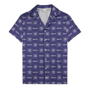 custom logo & text repeat pattern black hawaiian shirt for men