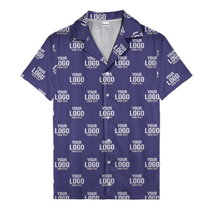 custom logo text repeat pattern black hawaiian shirt for men