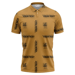 custom logo & text repeat pattern black polo shirt for men
