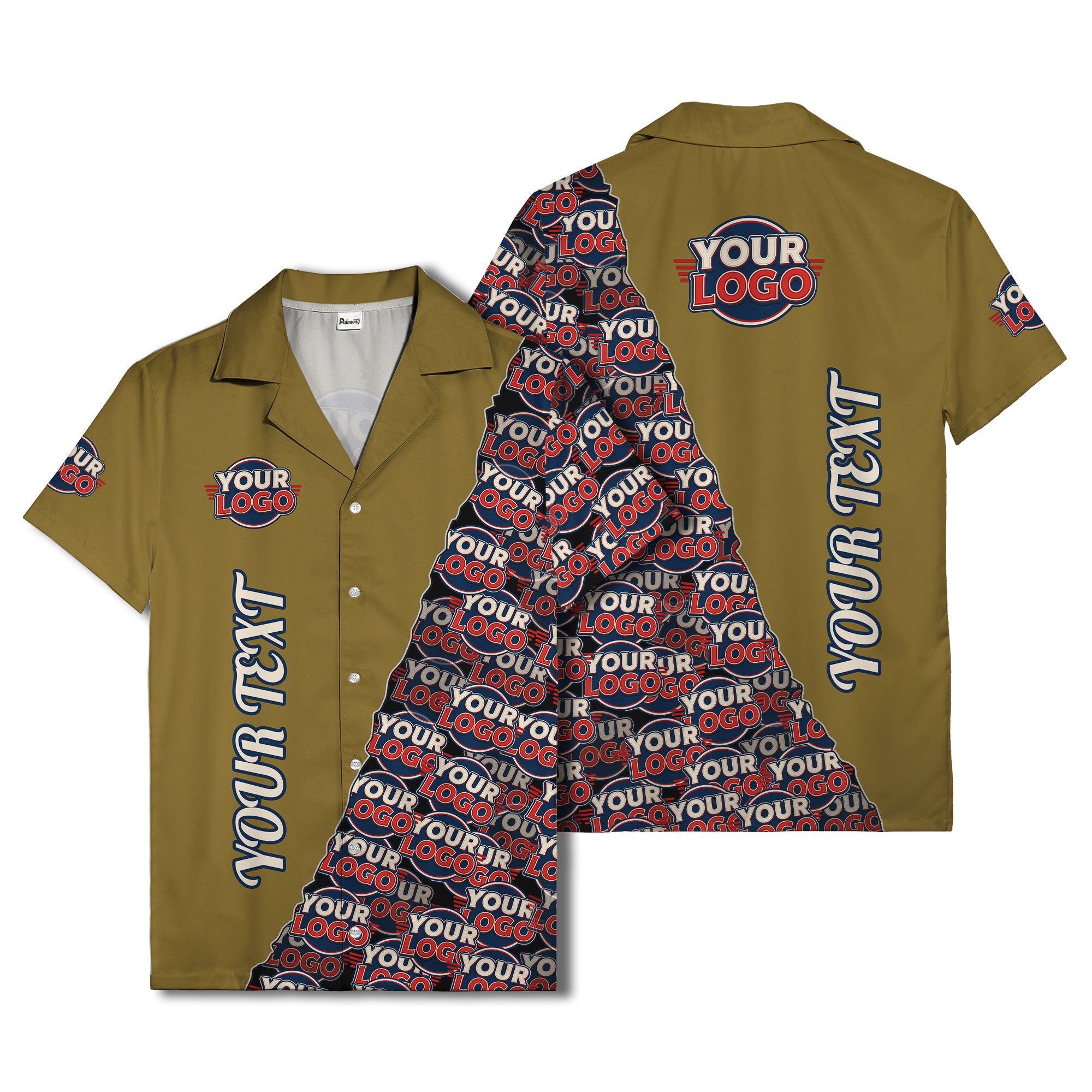 custom logo & vertical text repeat pattern hawaiian shirt