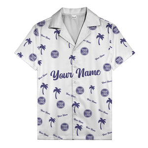 custom palm tree silhouette & name logo black white hawaiian shirt