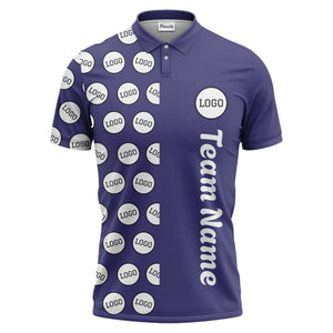 custom team logo polka dot repeat black & white polo shirt for men